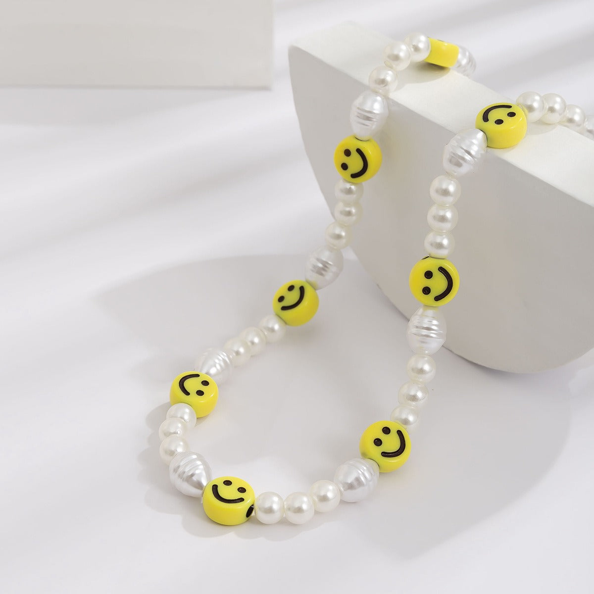 Smiley Face Beaded Pearl Necklace